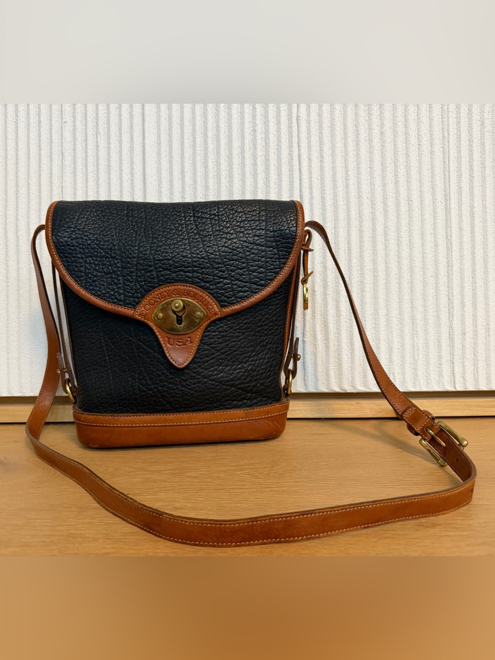 Vintage 80s Dooney & Bourke AWL Navy Blue Leather Flap Crossbody